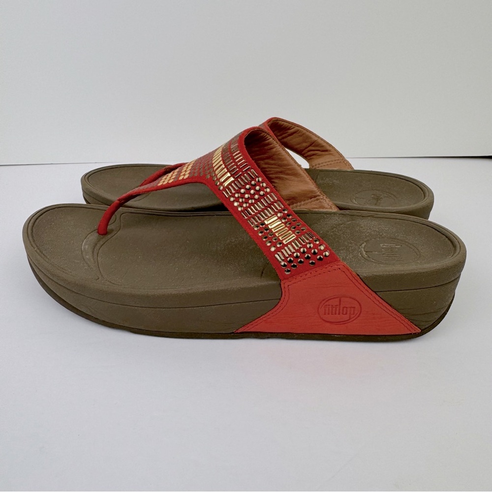 Fitflop Aztek Chada Women's Sandal Thong Slip-Ons. Size 9. Orange leather. - Picture 2 of 12